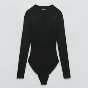 Zara Black Ribbed Bodysuit